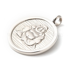 変色しない304ステンレススチールペンダント  ステンレス鋼色  フラットラウンド  仏  31x25x2mm  穴：4mm&nbsp;STAS-C086-06G-P