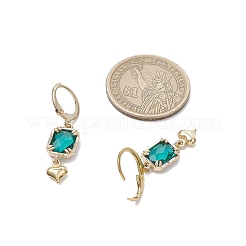 ガラスフレンチフックピアス  304ステンレススチールフレンチフックピアス金具  ハートを付きの矩形  ゴールドカラー  グリーン  36x9mm&nbsp;EJEW-JE06397-02