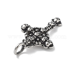 304ステンレススチール製ビッグペンダント  アンティークシルバー  頭蓋骨と交差  55x29x4.5mm  穴：7.5x7mm&nbsp;STAS-M336-01D-AS