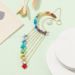 Glass Star & Natural Pearl Pendant Decoration&nbsp;HJEW-JM01183-01