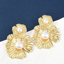 304ステンレススチールABSプラスチックパールスタッドピアス女性用  イオンプレーティング（ip）  花  18KGP本金メッキ  53x39mm&nbsp;EJEW-U046-12C-G