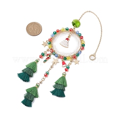 Christmas Theme Glass Beaded & Alloy Enamel Charm Hanging Ornaments&nbsp;HJEW-TA00245