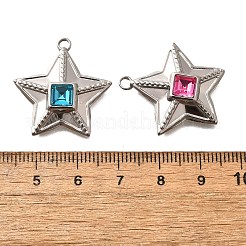 304ステンレスペンダント  ラインストーン付き  ステンレス鋼色  スター  ミックスカラー  26x24.5x6mm  穴：2mm&nbsp;STAS-Q346-08P