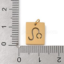 304ステンレススチールチャーム  丸カン付き  ゴールドカラー  星座チャーム付き長方形  レオ  12x10x1.5mm  穴：3mm&nbsp;STAS-R001-03G-05