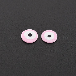 手作り樹脂クレイカボション  ナザールボンジュウ付きフラットラウンド  ピンク  5~6x0.5~1mm  約50000個/1000g&nbsp;CLAY-N006-112-A06