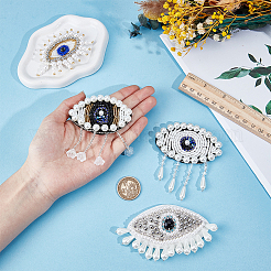 4個 4スタイル ポリエステル&ファイバー&ガラス ラインストーン 刺繍糸 アイロン接着/縫い付けパッチ  プラスチック模造パールと  布のアップリケ  目  ミックスカラー  56.5~85.5x70~105x7~9mm  1個/スタイル&nbsp;PATC-GF0002-02