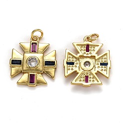 真鍮製マイクロパヴェキュービックジルコニアペンダント  カドミウムフリー＆鉛フリー  長持ちメッキ  丸カン付き  クロス  18KGP本金メッキ  20.5x18x3mm  丸カン：4.8x0.8ミリ  穴：3mm&nbsp;ZIRC-L100-023G