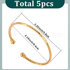 合金オープンカフバングル5個  女性のためのトルクバングル  ゴールドカラー  内径：2-1/8x2-3/8インチ（5.4x5.9cm）&nbsp;BJEW-SC0001-69