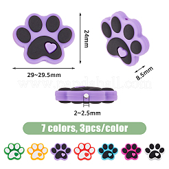 犬の足跡プリント食品グレードの環境に優しいシリコンフォーカルビーズ21個7色  ミックスカラー  24x29~29.5x8.5mm  穴：2~2.5mm  3個/カラー&nbsp;SIL-DC0001-31