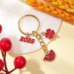 合金エナメルペンダントキーホルダー  キーホルダー用の鉄製分割キーリング付き  財布  バックパック飾り  レッド  2025 新しい年  魚  65mm&nbsp;KEYC-JKC01177-03