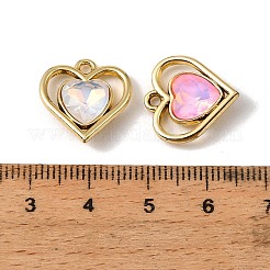 UVメッキ合金ガラスペンダント  ハートインハートチャーム  多面カット  ミックスカラー  ゴールドカラー  16.5x16x5.5mm  穴：1.8mm&nbsp;FIND-K032-18G