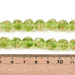 手作りの金箔ガラスビーズ連売り  ラウンド  黄緑  9~11.5mm  穴：1.2~1.4mm  約50個/連  19.69インチ（50cm）&nbsp;FOIL-N029-04C