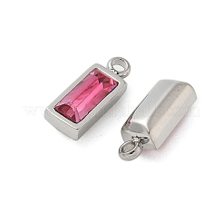 304ステンレススチールチャーム  ガラスと  長方形  ショッキングピンク  11x4.5x3.5mm  穴：1.4mm&nbsp;STAS-L022-242P-04