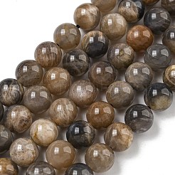 天然石ブラックムーンストーンビーズ連売り  ラウンド  8mm  穴：1.2mm  約46個/連  15.55''（39.5センチメートル）&nbsp;G-Q183-A01-01