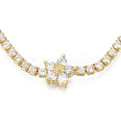 Cubic Zirconia Classic Tennis Necklace with Flower Links&nbsp;NJEW-N048-01G