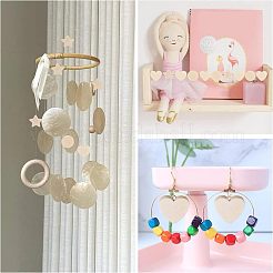 150Pcs 3 Style Star & Heart & Flat Round Unfinished Wood Beads&nbsp;WOOD-OC0002-16