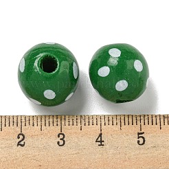 プリントウッドヨーロピアンビーズ  ドット柄とラウンド  グリーン  15.5~16mm  穴：4~4.5mm&nbsp;WOOD-G022-18D
