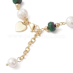 Rondelle Natural Ruby in Zoisite & Cultured Freshwater Pearl Beaded Link Bracelets for Women&nbsp;BJEW-JB12809-02