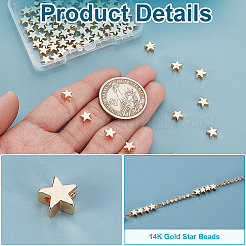 真鍮ビーズ100個  スター  18KGP本金メッキ  6x6x3mm  穴：1.2mm  100個/セット&nbsp;KK-PH0011-44G