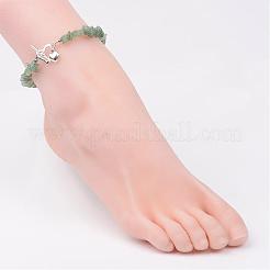 天然チップ宝石ビーズのアンクレット  合金バー＆リングマンテル付き  230mm&nbsp;AJEW-AN00153