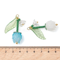 アクリルと手作りのランプワークビーズペンダント  チューリップの花のチャーム  ミックスカラー  40x26~28x13mm  穴：5mm&nbsp;PALLOY-MZ01294