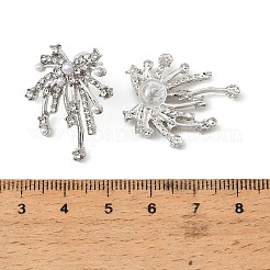 花火の形をした合金クリスタルラインストーンスタッドピアス（女性用）  プラスチック真珠  プラチナ  28x23mm&nbsp;AL-CBABDC0-01P