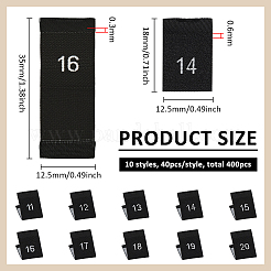 衣類用ポリエステルサイズラベル 400枚 10スタイル  長方形  ブラック  18x12.5x0.6mm  40個/スタイル&nbsp;DIY-BC0016-59B