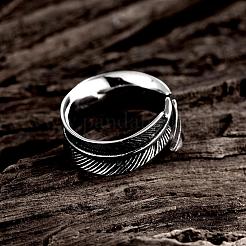 Fashionable Unisex 316L Surgical Stainless Steel Feather Cuff Rings&nbsp;RJEW-BB09945-10