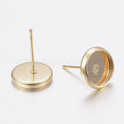 304ステンレススチールスタッドピアスセッティング  フラットラウンド  18KGP本金メッキ  トレイ：10mm  12x2mm  ピン：0.8mm&nbsp;X-STAS-H436-20C