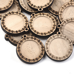 木製ペンダントカボションセッティング  ペンダントベース  フラットラウンド  桃パフ  トレイ：25mm  37x35x5.5mm  穴：2.5mm&nbsp;WOOD-S044-09A
