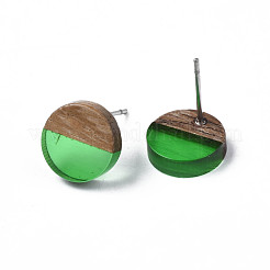 Transparent Resin & Walnut Wood Stud Earrings&nbsp;EJEW-N017-008-A02