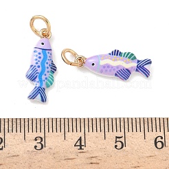真鍮チャーム  エナメル  丸カン付き  ゴールドカラー  魚  20x8x3.3mm  穴：4mm&nbsp;KK-D104-03B-G