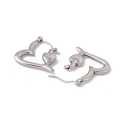 変色しない304ステンレススチール製ハートフープピアス（女性用）  ステンレス鋼色  22x21x3mm  ピン：0.6mm&nbsp;EJEW-E199-14P