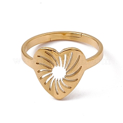Ion Plating(IP) 201 Stainless Steel Hollow Out Heart Adjustable Ring for Women&nbsp;LS-RJEW-C045-02G