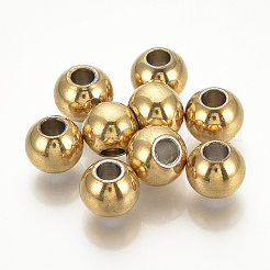 PVD真空メッキ304ステンレススチールビーズ  ラウンド  18KGP本金メッキ  4x3mm  穴：1.5mm&nbsp;X-STAS-S076-77A