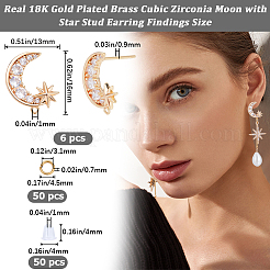 6Pcs Brass Pave Clear Cubic Zirconia Moon with Star Stud Earring Findings&nbsp;DIY-CN0002-74
