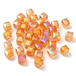 電気メッキガラスビーズ  虹メッキ  多面カット  キューブ  ダークオレンジ  7x7x7mm  穴：1mm&nbsp;EGLA-E006-1D