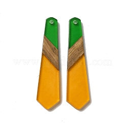 不透明な樹脂とクルミ材のペンダント  六角ネクタイチャーム  ミックスカラー  49x12x3mm  穴：2mm&nbsp;RESI-D060-B