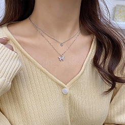 Butterfly Alloy Crystal Rhinestone Pendant Double Layer Necklaces for Women&nbsp;WGB64F3-01
