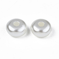 ABSプラスチックパール調ビーズ  フラットラウンド  乳白色  10x5mm  穴：2.5mm  約1350個/500g&nbsp;OACR-N008-150
