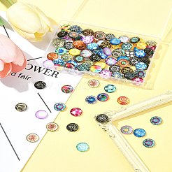 プリントガラス半円形ドームカボション100個  ミックスカラー  12x4mm&nbsp;GGLA-FS0001-13