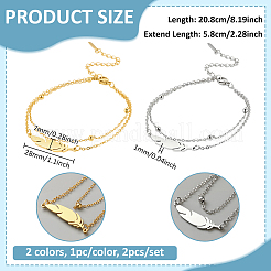 2Pcs 2 Colors Feather Stainless Steel Link Anklets&nbsp;AJEW-GO0002-58