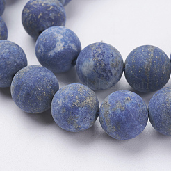 天然石ラピスラズリビーズ連売り  艶消し  ラウンド  10mm  穴：1mm  約40個/連  15.3インチ（39cm）&nbsp;G-J376-52-10mm