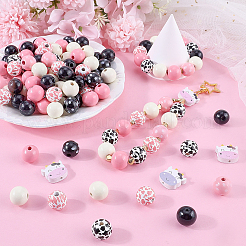 9 Styles Painted Natural Wood Beads&nbsp;WOOD-SP0001-04