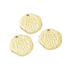 304ステンレスペンダント  テクスチャ  ハムサの手/ミリアムの手でフラットラウンド  ゴールドカラー  18x18.5x1.5mm  穴：1.8mm&nbsp;STAS-G273-17G