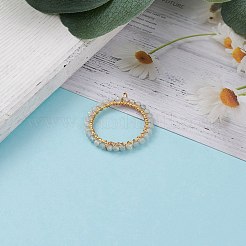 天然レインボームーンストーンワイヤーラップペンダント  多面カット  金色の真鍮製のリングと銅線付き  31x3mm  穴：3.5mm&nbsp;PALLOY-JF00590-01