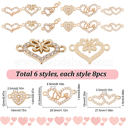 48Pcs 6 Styles Alloy Crystal Rhinestone Connector Charms&nbsp;RB-SC0001-10