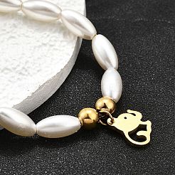 304 Stainless Steel Elephant Charm Bracelets for Women&nbsp;BJEW-C098-13G