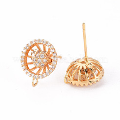 Brass Micro Pave Clear Cubic Zirconia Stud Earrings Findings&nbsp;KK-T062-134G-NF