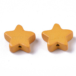 塗装天然木ビーズ  スター  ミックスカラー  14~15x14~15x5.5mm  穴：1.5mm&nbsp;X-WOOD-R265-09